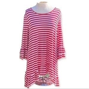 Forgotten Grace Red White Tunic/Dress Striped 3/4 Bell Sleeve